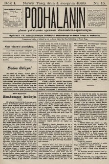 Podhalanin : pismo poświęcone sprawom ekonomiczno-społecznym. R. 1, 1899, nr 15