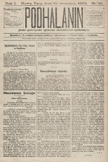 Podhalanin : pismo poświęcone sprawom ekonomiczno-społecznym. R. 1, 1899, nr 19