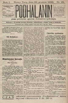Podhalanin : pismo poświęcone sprawom ekonomiczno-społecznym. R. 1, 1899, nr 25