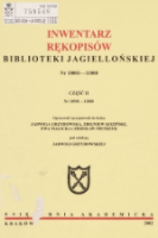 Inwentarz rękopisów Biblioteki Jagiellońskiej : nr 10001-11000. Cz. II, nr 10501-11000