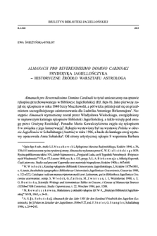 Almanach Pro Reverendissimo Domino Cardinali Fryderyka Jagiellończyka - Historyczne źródło warsztatu astrologa