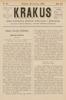 Krakus : pismo poświęcone sprawom politycznym i społecznym, oraz nauce, rozrywce umysłowej i szerzeniu wiadomości pożytecznych. 1893, nr 23