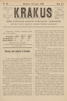 Krakus : pismo poświęcone sprawom politycznym i społecznym, oraz nauce, rozrywce umysłowej i szerzeniu wiadomości pożytecznych. 1893, nr 28