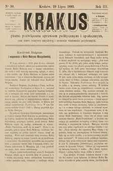 Krakus : pismo poświęcone sprawom politycznym i społecznym, oraz nauce, rozrywce umysłowej i szerzeniu wiadomości pożytecznych. 1893, nr 30