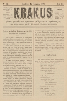 Krakus : pismo poświęcone sprawom politycznym i społecznym, oraz nauce, rozrywce umysłowej i szerzeniu wiadomości pożytecznych. 1893, nr 32