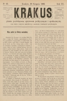 Krakus : pismo poświęcone sprawom politycznym i społecznym, oraz nauce, rozrywce umysłowej i szerzeniu wiadomości pożytecznych. 1893, nr 33