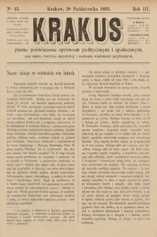 Krakus : pismo poświęcone sprawom politycznym i społecznym, oraz nauce, rozrywce umysłowej i szerzeniu wiadomości pożytecznych. 1893, nr 43