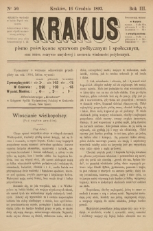Krakus : pismo poświęcone sprawom politycznym i społecznym, oraz nauce, rozrywce umysłowej i szerzeniu wiadomości pożytecznych. 1893, nr 50