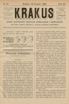 Krakus : pismo poświęcone sprawom politycznym i społecznym, oraz nauce, rozrywce umysłowej i szerzeniu wiadomości pożytecznych. 1893, nr 52