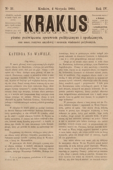 Krakus : pismo poświęcone sprawom politycznym i społecznym, oraz nauce, rozrywce umysłowej i szerzeniu wiadomości pożytecznych. 1894, nr 31