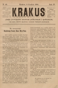 Krakus : pismo poświęcone sprawom politycznym i społecznym, oraz nauce, rozrywce umysłowej i szerzeniu wiadomości pożytecznych. 1894, nr 49