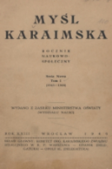 Myśl Karaimska : rocznik naukowo-społeczny. Seria Nowa. R. 23, T. I, 1945-1946