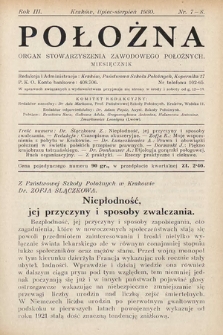 Położna : organ Stowarzyszenia Zawodowego Położnych. 1930, nr 7-8