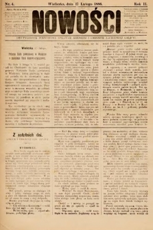 Nowości : dwutygodnik poświęcony sprawom miejskim i gminnym zachodniej Galicji. 1886, nr 4