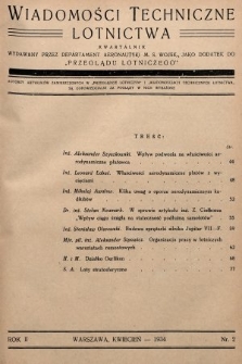 Wiadomości Techniczne Lotnictwa : kwartalnik wydawany przez departament Aeronautyki M. S. Wojsk. jako dodatek do „Przeglądu Lotniczego”. [1934], nr 2