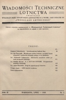 Wiadomości Techniczne Lotnictwa : kwartalnik wydawany przez departament Aeronautyki M. S. Wojsk. jako dodatek do „Przeglądu Lotniczego”. [1935], nr 3