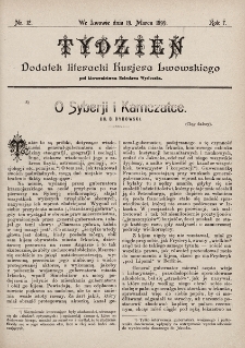Tydzień : dodatek literacki „Kurjera Lwowskiego”. 1899, nr 12