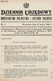 Dziennik Urzędowy Ministerstwa Rolnictwa i Reform Rolnych. 1938, nr 3
