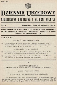 Dziennik Urzędowy Ministerstwa Rolnictwa i Reform Rolnych. 1938, nr 4