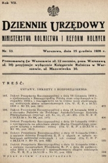 Dziennik Urzędowy Ministerstwa Rolnictwa i Reform Rolnych. 1938, nr 13