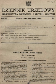 Dziennik Urzędowy Ministerstwa Rolnictwa i Reform Rolnych. 1948, nr 1