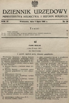 Dziennik Urzędowy Ministerstwa Rolnictwa i Reform Rolnych. 1948, nr 16