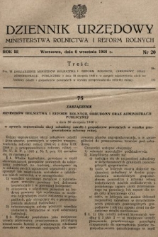 Dziennik Urzędowy Ministerstwa Rolnictwa i Reform Rolnych. 1948, nr 20