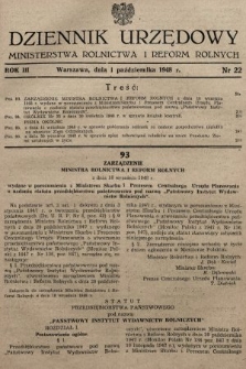 Dziennik Urzędowy Ministerstwa Rolnictwa i Reform Rolnych. 1948, nr 22