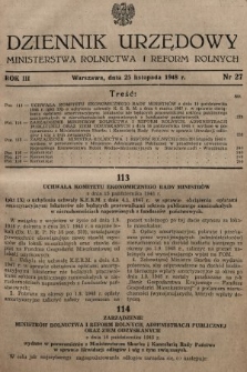 Dziennik Urzędowy Ministerstwa Rolnictwa i Reform Rolnych. 1948, nr 27