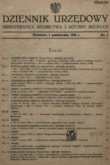 Dziennik Urzędowy Ministerstwa Rolnictwa i Reform Rolnych. 1945_1946, nr 1 (nakład drugi)