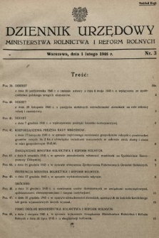 Dziennik Urzędowy Ministerstwa Rolnictwa i Reform Rolnych. 1945/1946, nr 3 (nakład drugi)