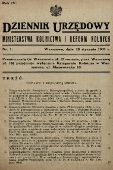 Dziennik Urzędowy Ministerstwa Rolnictwa i Reform Rolnych. 1935, nr 1