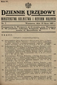 Dziennik Urzędowy Ministerstwa Rolnictwa i Reform Rolnych. 1935, nr 7