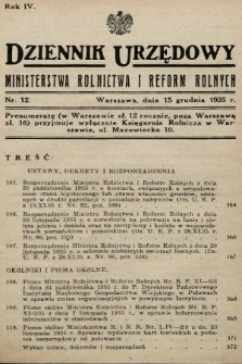 Dziennik Urzędowy Ministerstwa Rolnictwa i Reform Rolnych. 1935, nr 12