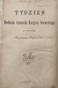 Tydzień : dodatek literacki „Kurjera Lwowskiego”. 1895, spis rzeczy