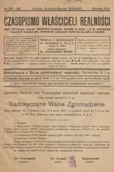 Czasopismo Właścicieli Realności. 1919-1920, nr 64 i 65