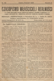 Czasopismo Właścicieli Realności. 1920, nr 69
