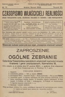 Czasopismo Właścicieli Realności. 1925, nr 71