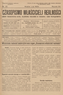 Czasopismo Właścicieli Realności. 1925, nr 72