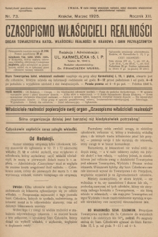 Czasopismo Właścicieli Realności. 1925, nr 73