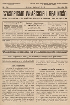 Czasopismo Właścicieli Realności. 1925, nr 74