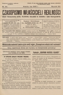 Czasopismo Właścicieli Realności. 1926, nr 84