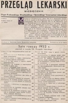 Przegląd Lekarski : organ Krakowskiego, Wrocławskiego i Bytomskiego Towarzystwa Lekarskiego. Seria 2. 1952, spis rzeczy