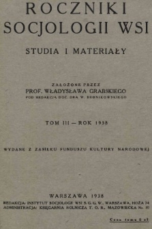 Roczniki Socjologii Wsi : studia i materiały. 1938