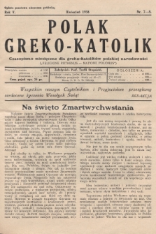 Polak Greko - Katolik : czasopismo miesięczne dla greko-katolików polskiej narodowości. 1938, nr 7-8