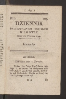 Dziennik Patryotycznych Politykow we Lwowie. 1795, nr 205