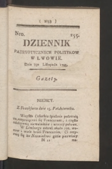 Dziennik Patryotycznych Politykow we Lwowie. 1795, nr 255