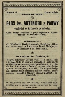 Głos Św. Antoniego z Padwy. 1898, nr 6