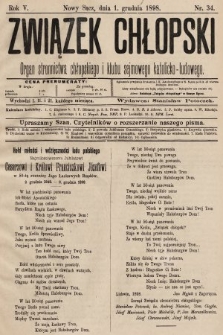 Związek Chłopski : organ stronnictwa chłopskiego i klubu sejmowego katolicko-ludowego. 1898, nr 34