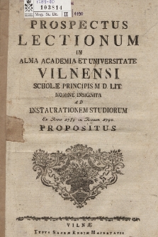 Prospectus Lectionum in Alma Universitate et Academia Vilnensi. 1789-1790